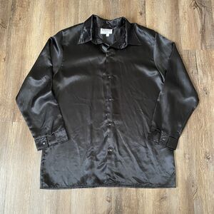 Vintage Charades Disco Shirt Adult L Black Shiny Long Sleeve Party